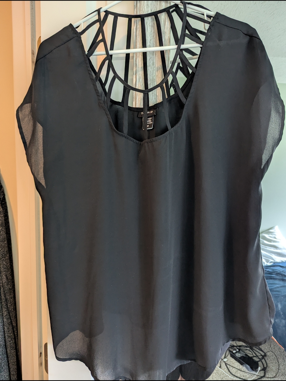 torrid Black Sheer Blouse with Strappy Back